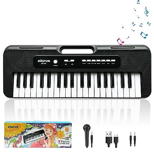 37 Touches de Piano pour Enfants,Clavier de Piano Pour Enfants Portable Multifonctions Instruments de Musique Jouet Anniversaire Cadeau De Noël pour Garçons Filles Débutant(Noir)