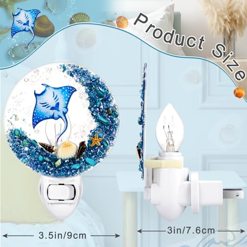 Image of Hortsun Plug in Seashell Night Light Ocean Sea Animal Decorative Night Light Plug in Beach Lamps Vintage Ocean Lamps for Adult for Home Bedroom Living Room Bathroom Wall(Manta Ray)