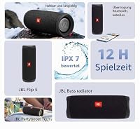 JBL Flip 5 Bluetooth Box (Wasserdichter, portabler Lautsprecher mit umwerfendem Sound, bis zu 12 Stunden kabellos Musik abspielen) blau – Ansicht 3