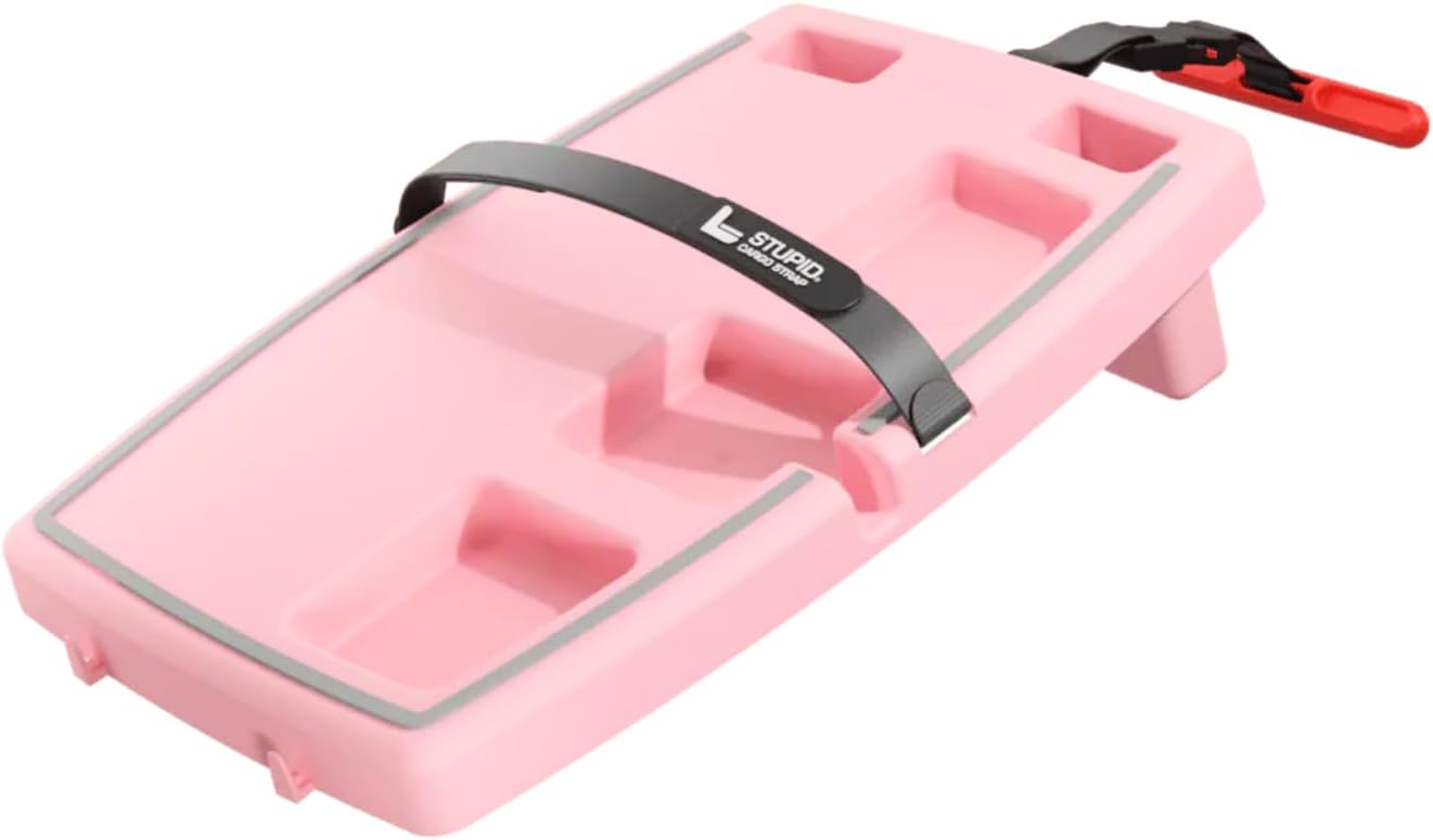 STUPID Car Tray: Ultimate Car Accessory and Portable Tray - Includes 2 12" Elastic Cargo Straps and Quick-Release Seat Anchor - TPV Grippy Ring and Feet - Pink