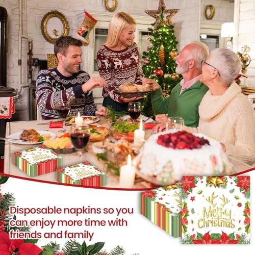 40 Pack Floral Christmas Napkins Disposable - 13x13 Inch unfolded Square Christmas Paper Napkins for Holiday Table Decor, Party Supplies and Dinner Decorations (6.5x6.5 Inch Folded) – Image 4