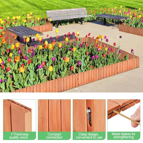 Yaheetech-Wood-Garden-Fence6pcs-Outdoor-Wooden-Landscape-Edging-Flexible-No-Dig-Decorative-Border-for-Spring-Yard-Patio-Pathway-Courtyard-MaintenanceBrown-178in Yaheetech Wood Garden Fence6pcs Outdoor Wooden Landscape Edging Flexible No Dig Decorative Border for Spring Yard Patio Pathway Courtyard MaintenanceBrown 178in