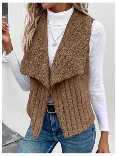 GORGLITTER Women's Fuzzy Vest Coats Fleece Sleeveless Sherpa Vests Trendy Open Front Winter Vest Coat3