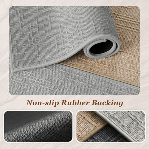 AMOAMI Bath Mat Non Slip Super Absorbent Quick Dry Bath Mats for Bathroom Floor Rubber Backing Washable Bathroom Rugs Modern Woven Jacquard Mat, Beside Tub Bath Rugs, 17" x 24", LightGrey