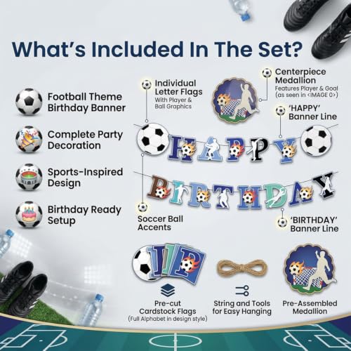 Image of Atpata Funky Football Theme Foil Balloons - 18 Inch Round Football Shape Foil Balloons for Kids Sports Themed Birthday Party Decor and Goal theme Celebrations (Banner Happy Birthday)