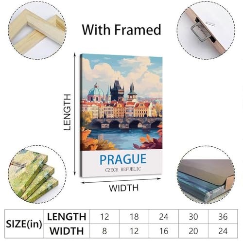 Impression toile vintage Prague tableau Republique tcheque 60x90