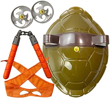 COMMINY Turtle Shell, Superheros Cosplay Costume, Ninja Costumes Weapon Set, Kids Boys Halloween Birthday Gift(Orange)