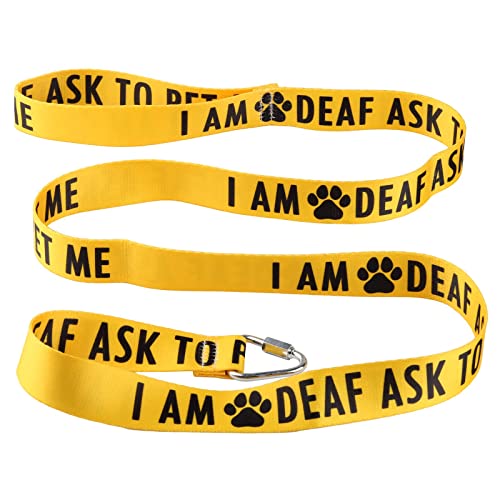 LEVLO Funny Dog Leash Sleeve I Am Deaf Ask To Pet Me - Yellow, 59 Inches, I Am Deaf Ask To Pet Me-YE