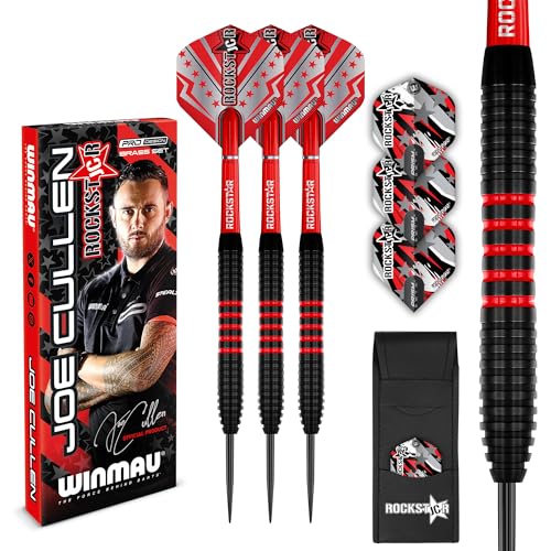 WINMAU Darts Joe Cullen Rockstar 20g Messing Darts-Set mit Dart Flüge und Dart-Schäften inkl....