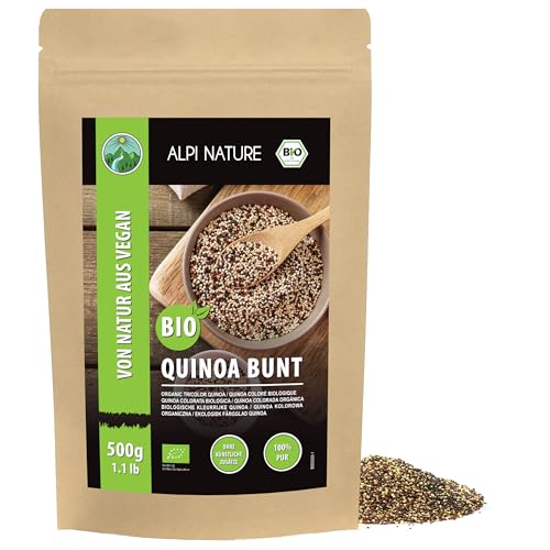 Alpi Nature Quinoa bunt BIO 500g, tricolor Mischung aus rote, weißer und schwarzer Quinoa, glutenfrei