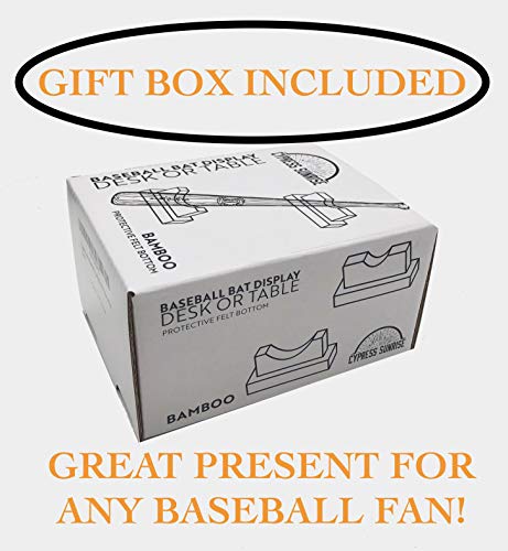Cypress Sunrise Baseball Bat Display Case Desk Table Mantel Mount Horizontal Rack Brackets Hanger Holder I Bamboo Finish I Protective Felt I Hidden Hardware Included I Easy Installation
