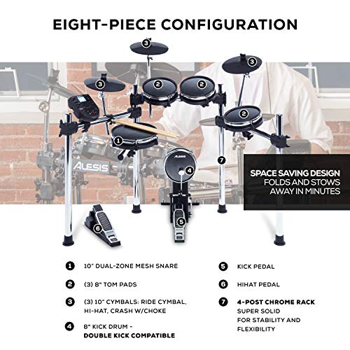 Alesis Drums und Kopfhörer Paket - Surge Mesh Kit 8-teiliges E Drum Set mit Drumsticks, 385 elektronischen/akustischen Sounds, 60 Play Along Tracks & Professioneller E Drums Kopfhörer DRP100 - Image 5