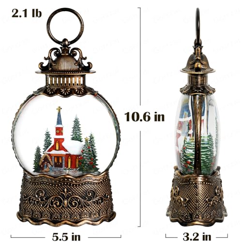 Church Snow Globe Lantern, Lighted Decorations Indoor for Home with Music Timer Swirling Glitter, Musical Nativity Snowglobe, USB or Battery Operated 10.6 inch