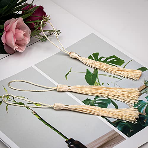 Image of VAPKER 100 Pieces Peach Puff Color 13cm /5-Inch Silky Handmade Soft Tassels Floss Bookmark Tassels with 2-Inch Cord Loop for Jewelry Making, DIY Projects, Bookmarks