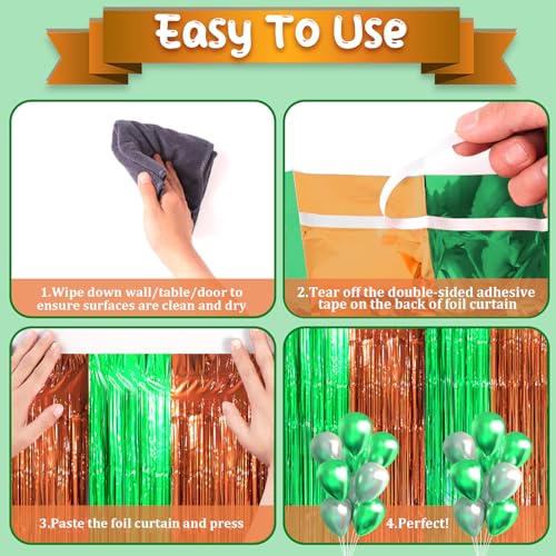 Image of Voircoloria 2 Pack Football Party Decorations, Green and Brown Foil Fringe Backdrop Curtains, Tinsel Streamers, Door Shimmer for Super Bowl or Birthday Party