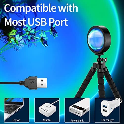 Mumaniu Sunset Lamp, Color Changing Brightness Adjustable LED Light with Remote, APP Sunset Projection Lamp 10 Dynamic Modes, USB Charging for Bedroom Party Decor