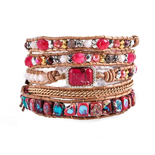 Image of YGLINE Boho Handmade Wrap Leather Tube Crystal Stone Bracelet for Women