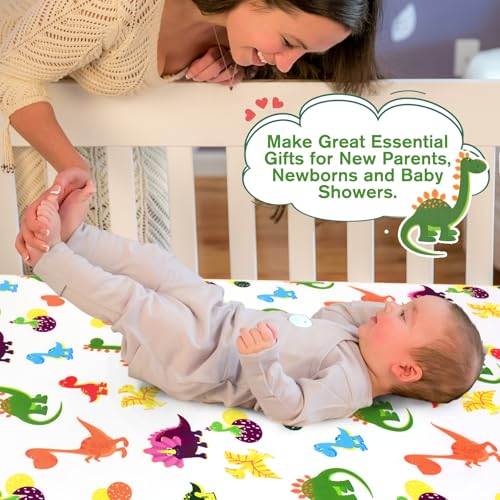 Image of JISEN Baby Crib Sheets Soft Breathable Dinosaurs Fitted Crib Sheets for Standard Crib and Toddler Mattress Baby Bed Sheets for Boys Girls Neutral 52x28 Inch
