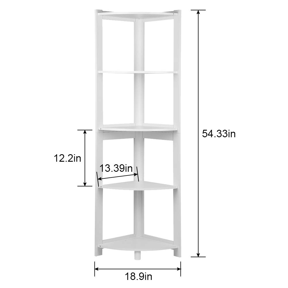 White Corner Bookshelf, Corner Shelf Unit Modern 5Tier Wooden Corner