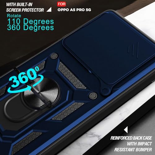 Image of Luxe Back Cover for Oppo A5 Pro 5G | D10 Tough Armor Case | Sliding Camera Shield | 360 Protection | Kickstand Ring Holder | Military-Grade Shockproof Bumper Case