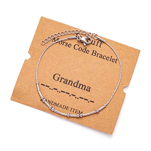 Image of JoycuFF Inspirational Morse Code Bracelets for Women Silver Beads Jewelry Encouragement Mantra Gifts for Her