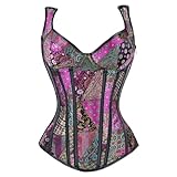 Kimring Women's Gothic Retro Jacquard Peasant Shoulder Straps Boby Shaper Tank Bustiers Spiral Steel Boned Overbust Corset Purple Large