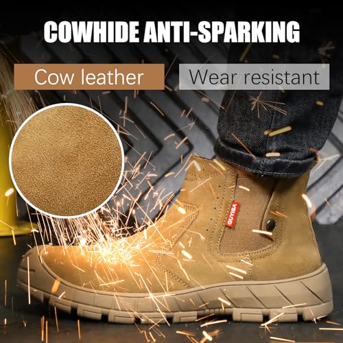 Image of GLANOUDUN Welding Work Boots for Men Slip on Steel Toe Shoes for Men Indestructible Steel Toe Boots Welder Men's Working Shoes Fireproof Safety Footwear for Construction Men's Work & Safety Footwear
