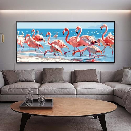 Diamond Painting Adulte XXL Plage et Flamants Roses 130x60 cm