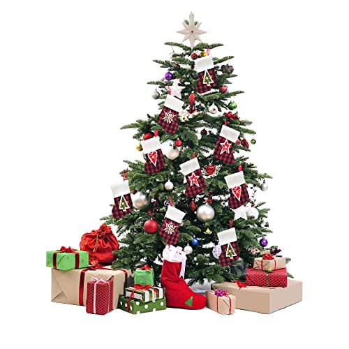 Twsantamas 12 Pack 7.5 Inches Mini Christmas Stocking Buffalo Plaid Stockings Hanging Ornament Xmas Holiday Decoration #TOP4