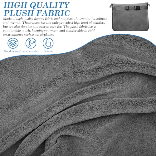 WIYETY Reisedecke Flugzeug, Verwandlungskissen 2 in 1, Tragbare Flugzeugdecke mit Kofferbefestigung, für Büro, Geschäftsreisen, Reisen, Ultraleicht Warm - Grau - 152 x 127cm