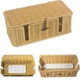 Handmade Rattan Cable Management Box,3 Open Slots Cords Hider Boxs, Safe Practical Cords Holder Functional Cable Organizer, Decorative Cord Hider with Lid, Large Cable Organizer for Desk