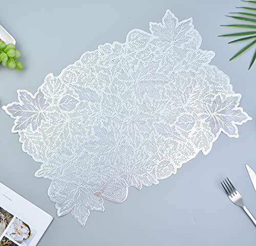 Rechteckige Tischsets aus silberfarbenem Ahornblatt, für Esstisch, ein Set von 6 Metall-Hohltischsets für Tischdekoration, wunderschöne Tischsets, Urlaub, tägliche Küchendekoration (Silber) Cover