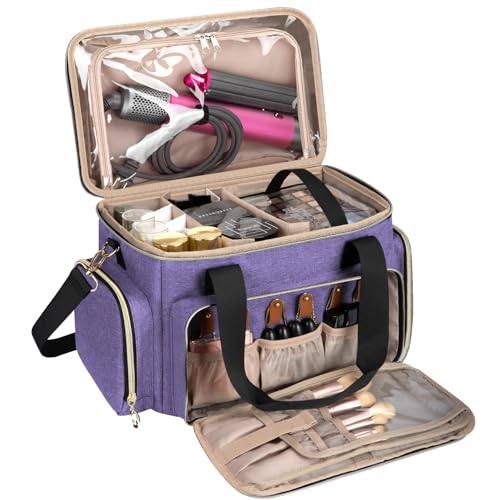 Image of GDNasist Large Makeup Bag, Portable Travel Makeup Bag Organizer | Cosmetic Travel Bag for Women Girls with 2 Removable Pouches & Detachable Dividers, Toiletry Bag for Makeup and Hair Supplies
