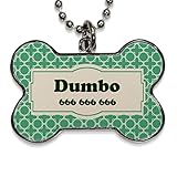 Medida sin anilla: 4x3 cm Chapa Perros Personalizadas con foto, texto o imagen. Placas para Perros. Chapa metálica con forma de hueso. Regalo personalizado. MOSAICO VERDE