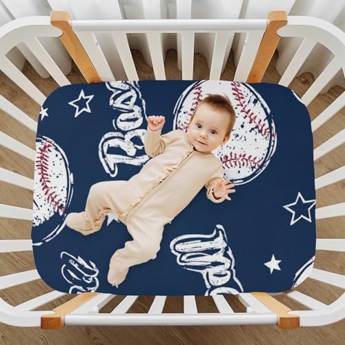 Image of Baby Crib Sheet Star Baseball Sport Crib Mattress for Boys and Girls Playard Sheet Soft Breathable Fitted Baby Mattress Cover 52x28in