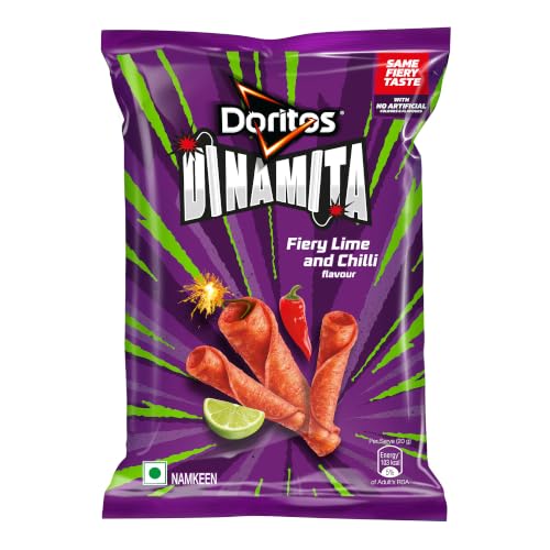 Image of Doritos Dinamita Fiery Lime and Chilli Tortilla Nacho Chips, 56g /65.2
