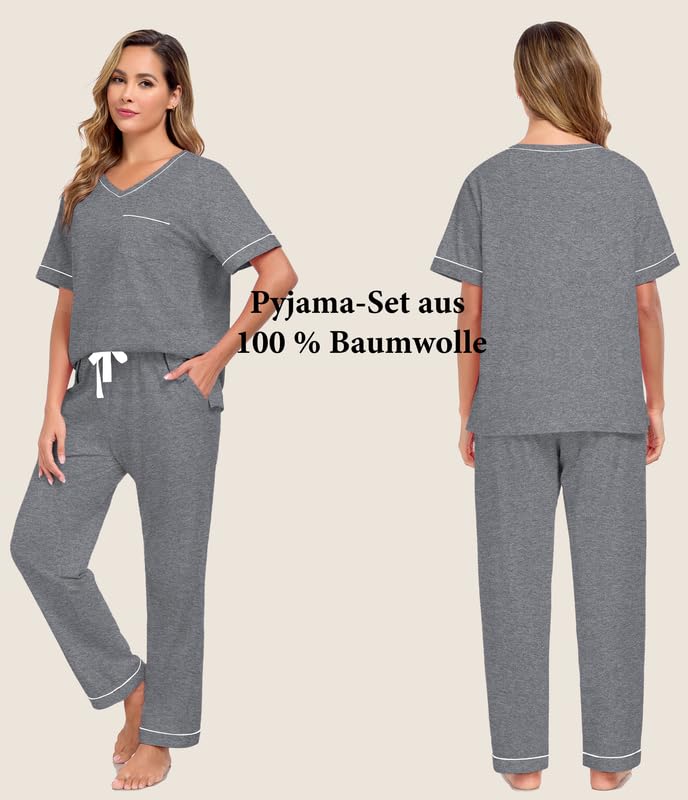 COLORFULLEAF Pyjama pour femme en coton à manches courtes - Ensemble de pyjama confortable pour femme - Tenue d'été légère - Pantalon 7/8