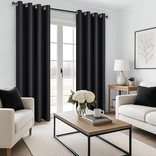 Image of Galaxy Home Decor Premium 100% True Blackout Eyelet Curtain for Window 4 Feet| Thermal Insulated Modern Plain Curtain for Living Room & Bedroom|Pack of 1, Black