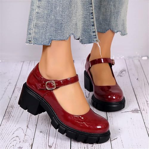 Womens Chunky Heel Loafers Platform Goth Mary Janes Shoes Oxfords Pumps Round Toe Ankle Strap Uniform Dress Shoes3