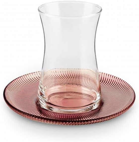 Karaca Juliet Turkish Tea Cups Set of 12, 170ml/5.74oz Turkish Tea Glasses with Brown Detail Saucers for 6 People, Ideal Glass Set for Mother's Day and Housewarming - Image 3