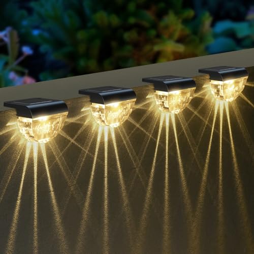 Melunar 8 Pack Solar Deck Lights Outdoor, Solar Step Lights Waterproof for Outside, Yard, Patio, Garden, Pool, Railing, Stairs, Fence (Warm White)