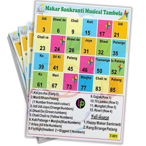 Image of Makar Sakranti Tambola Tickets | Musical Theme (English) | Bingo Housie Card Game | Kitty Party for Women /Ladies | Housie Bingo Cards (Set of 15 Tickets)