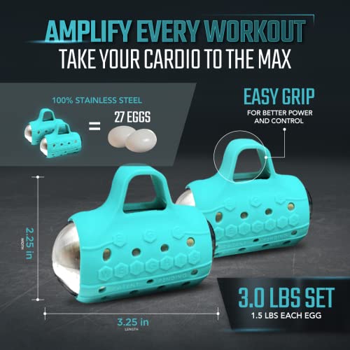 Image of Egg Weights Cardio Max 3.0 lbs. Stainless Steel Hand Weights Dumbbell Set with Anti-Slip Silicone Finger Loop for Workout, Fitness, Training for Men and Women - 2 Eggs, 1.5 lbs each + Free E-Book Workout Guide