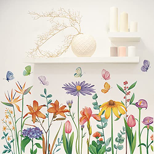 Vinilo decorativo floral y mariposas para pared