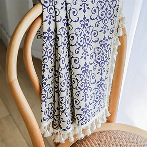 Sutuo Home Boho Curtain 84 Inches Length Semi-Blackout Bohemian Damask Moroccan Florals Print Darkening Curtains Tassels, Rod Pocket Window Treatment Drapes For Bedroom, 1 Panel 59" W X 84" L, Blue #TOP7