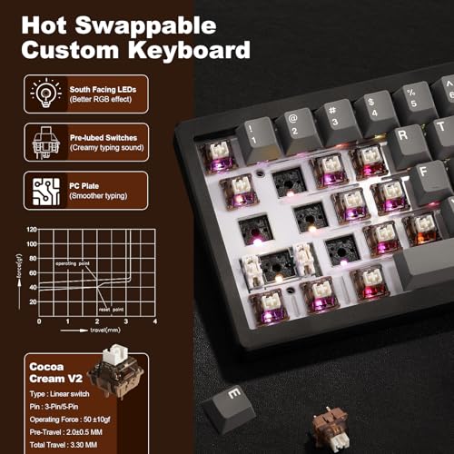 Image of YUNZII AL68 Wireless Mechanical Keyboard (Black, Cocoa Cream V2), Coffee Cat Dye Sub PBT Keycaps(Cherry Profile, Coffee Cat)