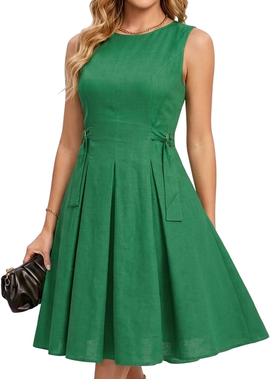 CHICME Women's Cocktail Dresses Formal Wedding Guest Buckle Zipper A Line Vintage Vacation Party Evening Midi Dress