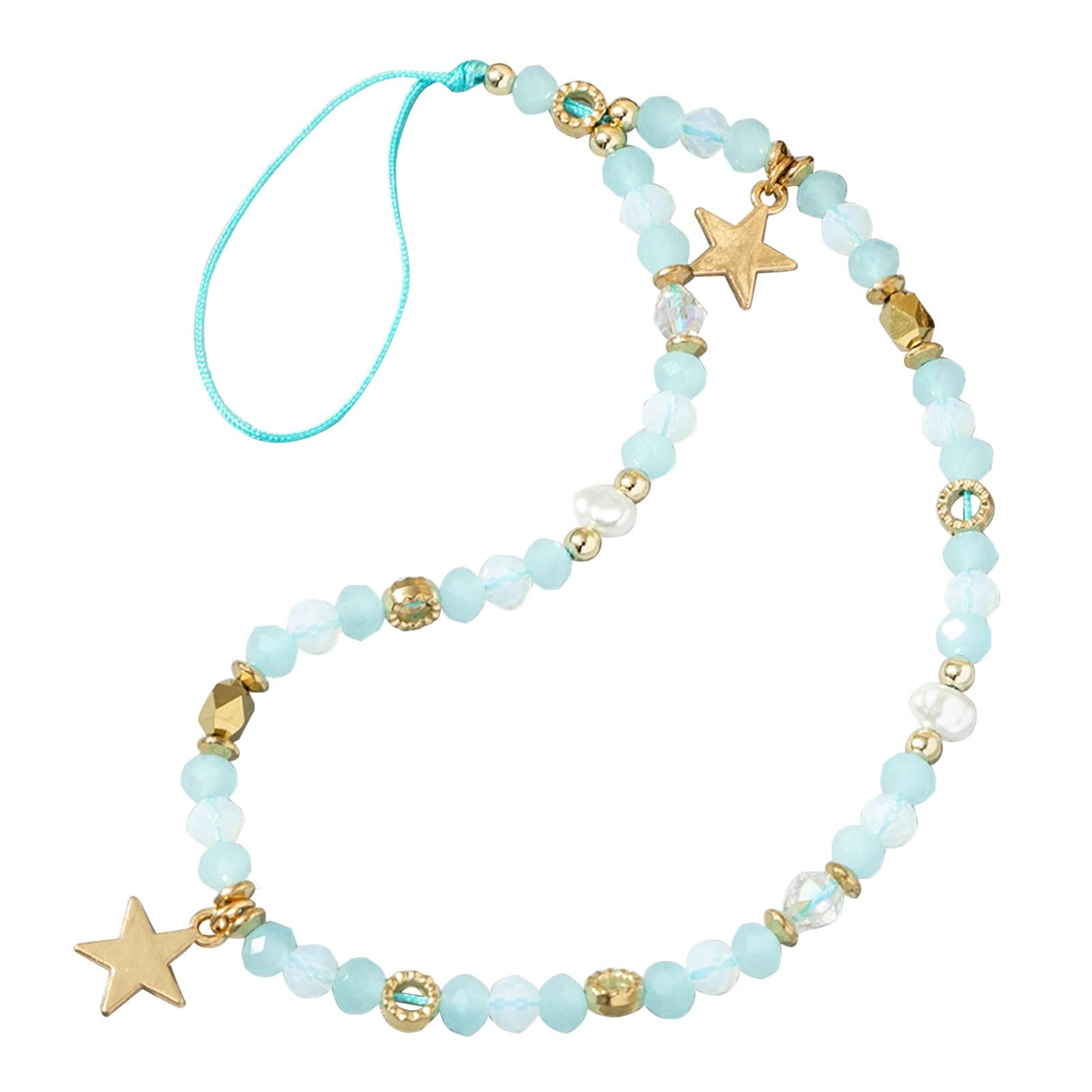 WaTudouYe Chaîne de perles pour téléphone - Bijoux pour téléphone - Anti-perte - Cordon pour téléphone - Corde en étoile - Pendentif pour téléphone - Lanyard pour téléphone pour femmes et filles