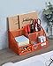 EasyPAG Mesh Desk Organizer with Drawer Multi-Functional Pen Holder Stationery Organizer for Office School Supplies 6 Compartments Dorm Organizers and Storage for Desk, Orange