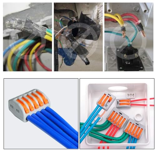 Image of ROBOWAY 4Pcs PCT-215 Wire Connector, 5 Pole Spring Lock Lever Terminal Block for Cable Connection, Quick Splicing Connector for 0.08-2.5mm Electrical Wires, Durable Easy Wiring Terminal (Pack of 4)